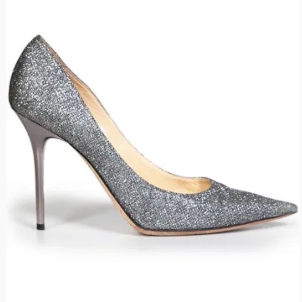 ($1500) Jimmy Choo silver glitter stiletto - preowned